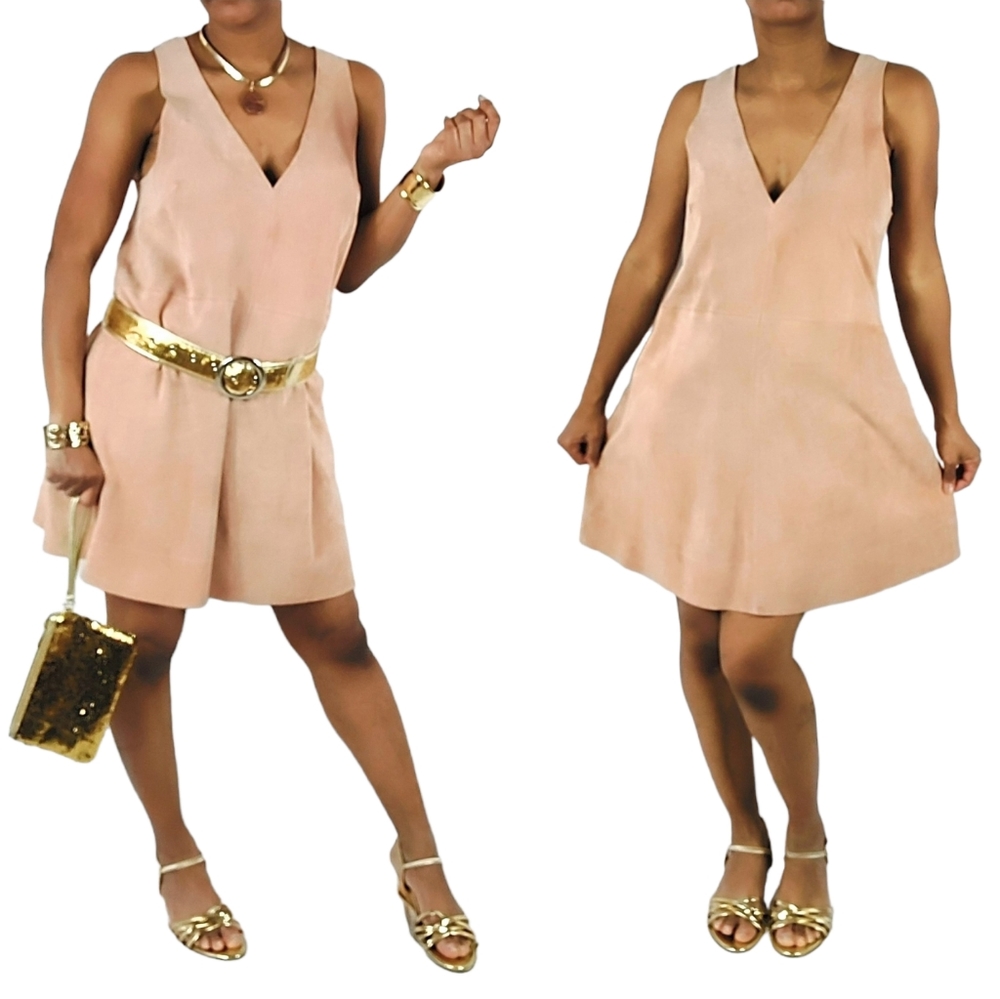 Free people Retro Love Blush Pink Cow Suede Mini Dress